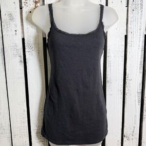 Y2K Old Navy Lace Trim Tank Top Medium Cami Charcoal Gray Coquette Fairy Grunge‎